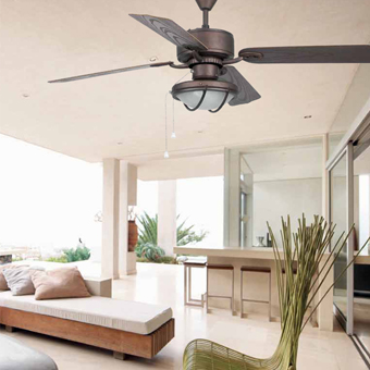 IP44 Outdoor Fan in dark brown with two 42W Eco Bulbs